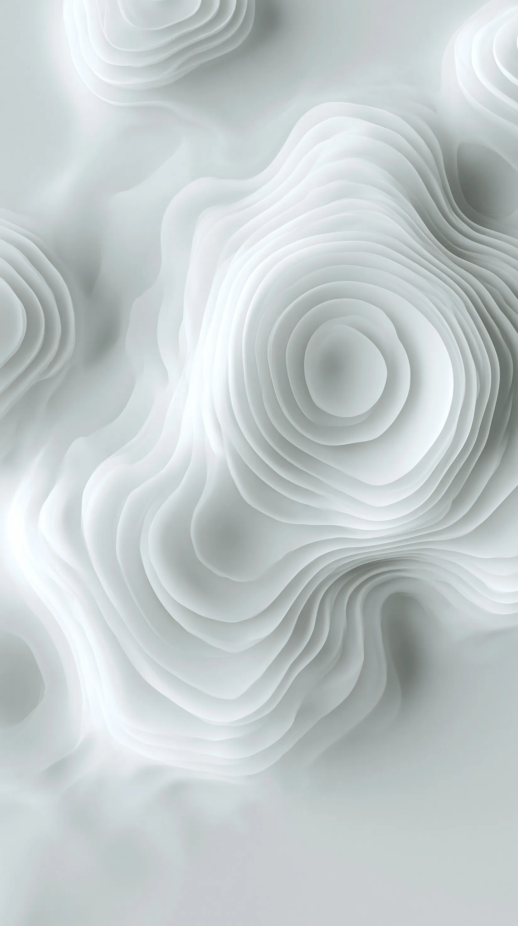 Minimalist luxury 3D white serum background with abstract flowing lines and soft atmospheric gradient for iPhone.