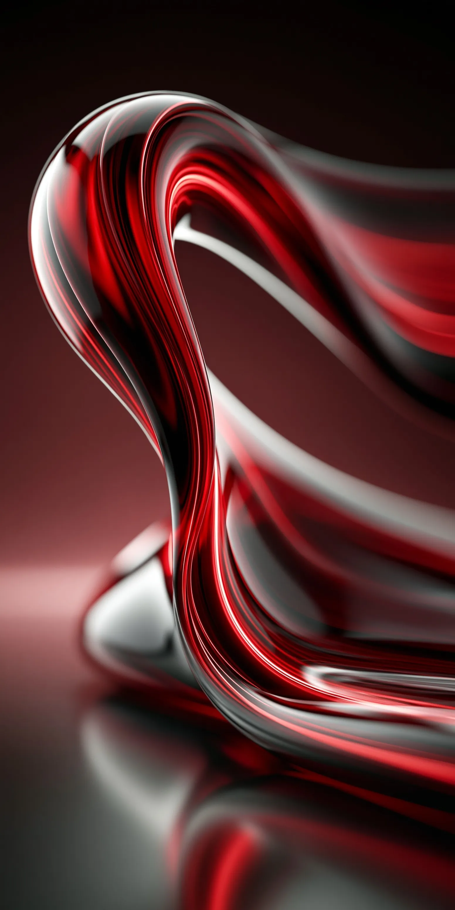 Abstract crimson and black liquid glass wallpaper with glowing neon curves and luxury 3D fluid geometry.