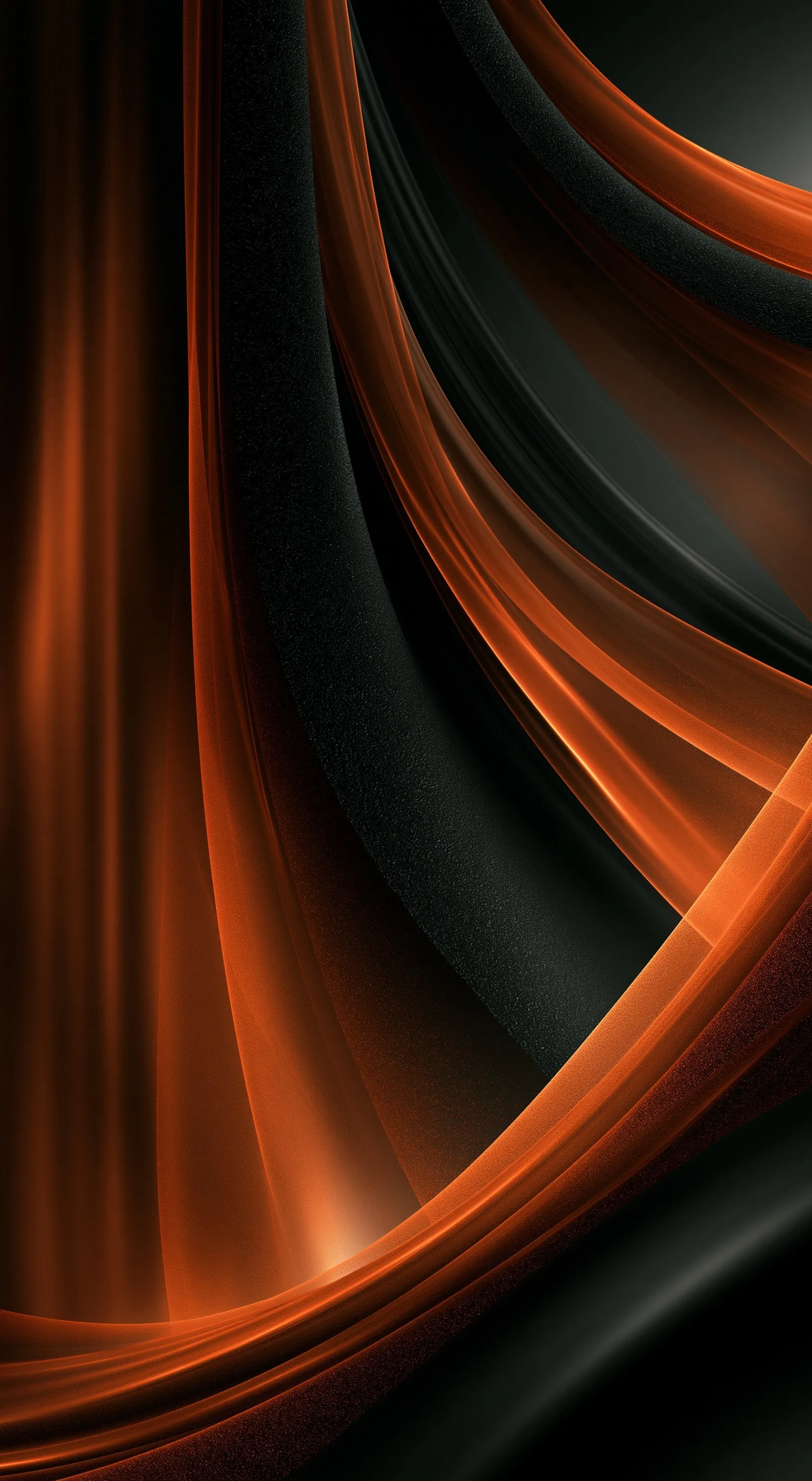 Elegant orange and black 3D cinematic wallpaper for iPhone home screen and lock screen.