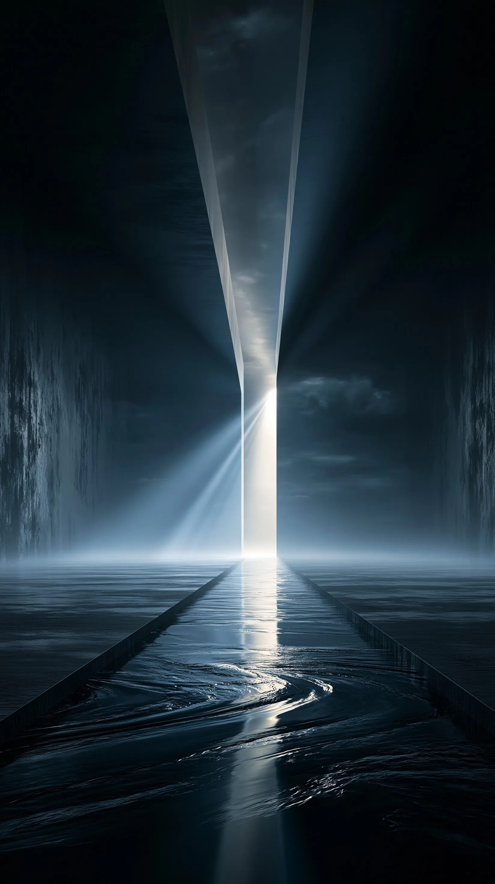 Abstract 3D cinematic wallpaper featuring glowing light in darkness, perfect for iPhone backgrounds.