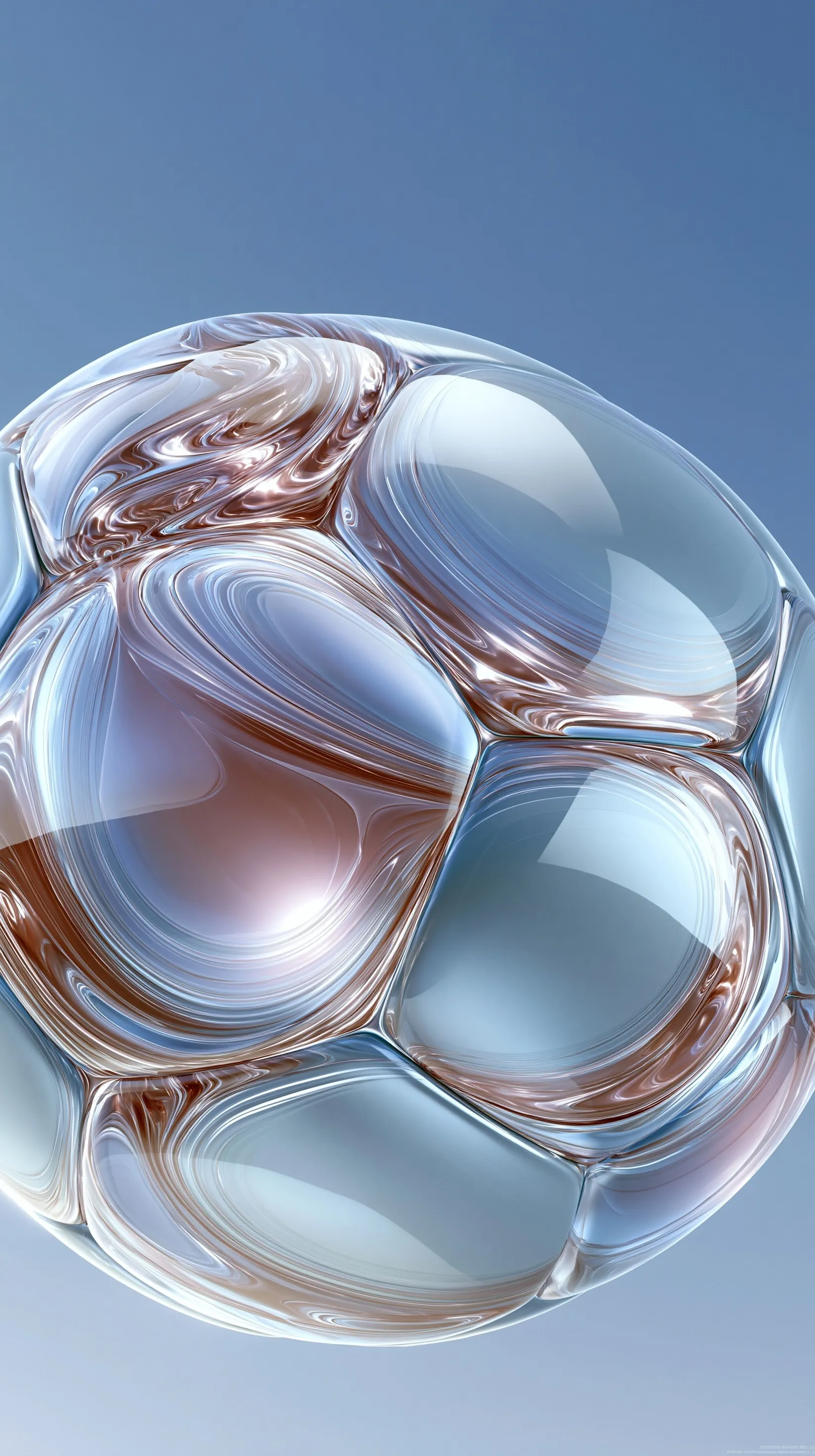 A soccer ball soaring in a bright blue sky, minimalist 3D wallpaper for iPhone with open space for text overlays.