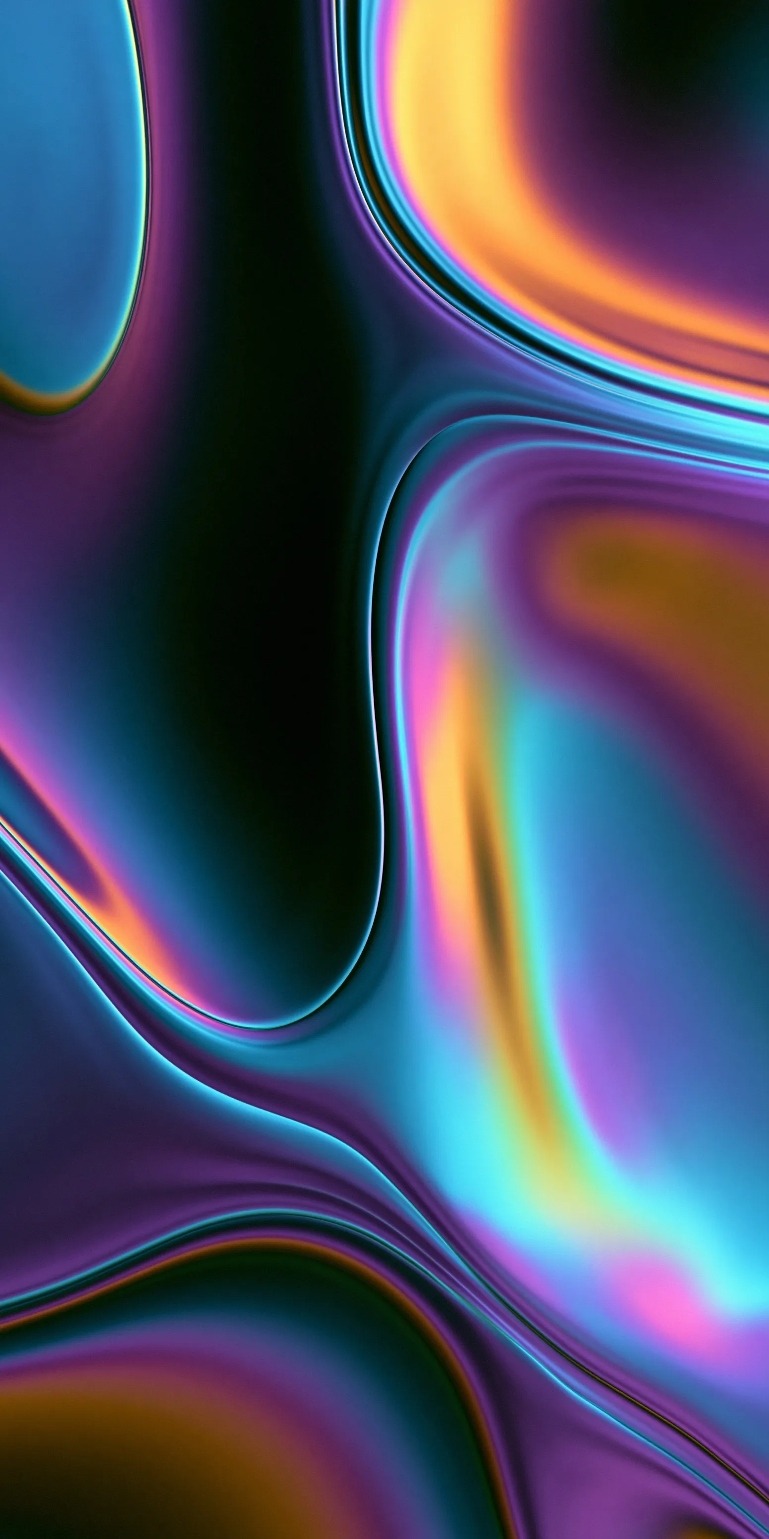Abstract iridescent 3D wallpaper with a dark, minimalist pattern for a high-quality smartphone screen background.