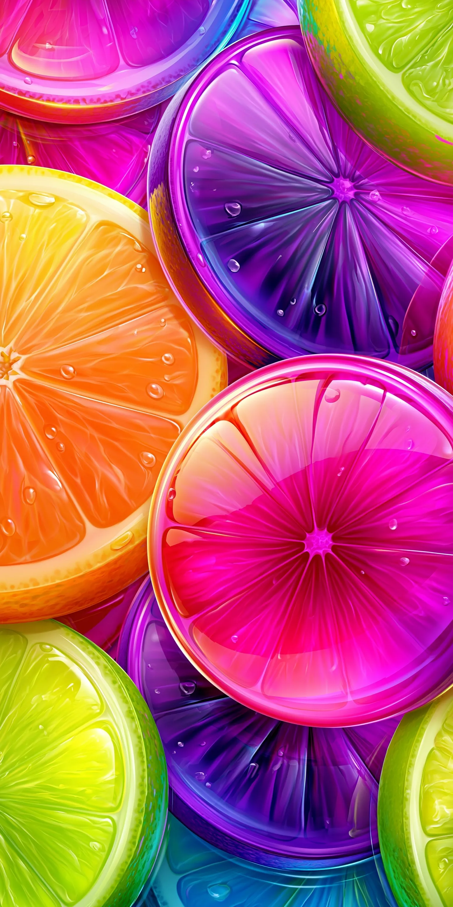 A 3D juicy fruit wallpaper for iPhone featuring vibrant, fresh fruit textures on a clean, simple background.