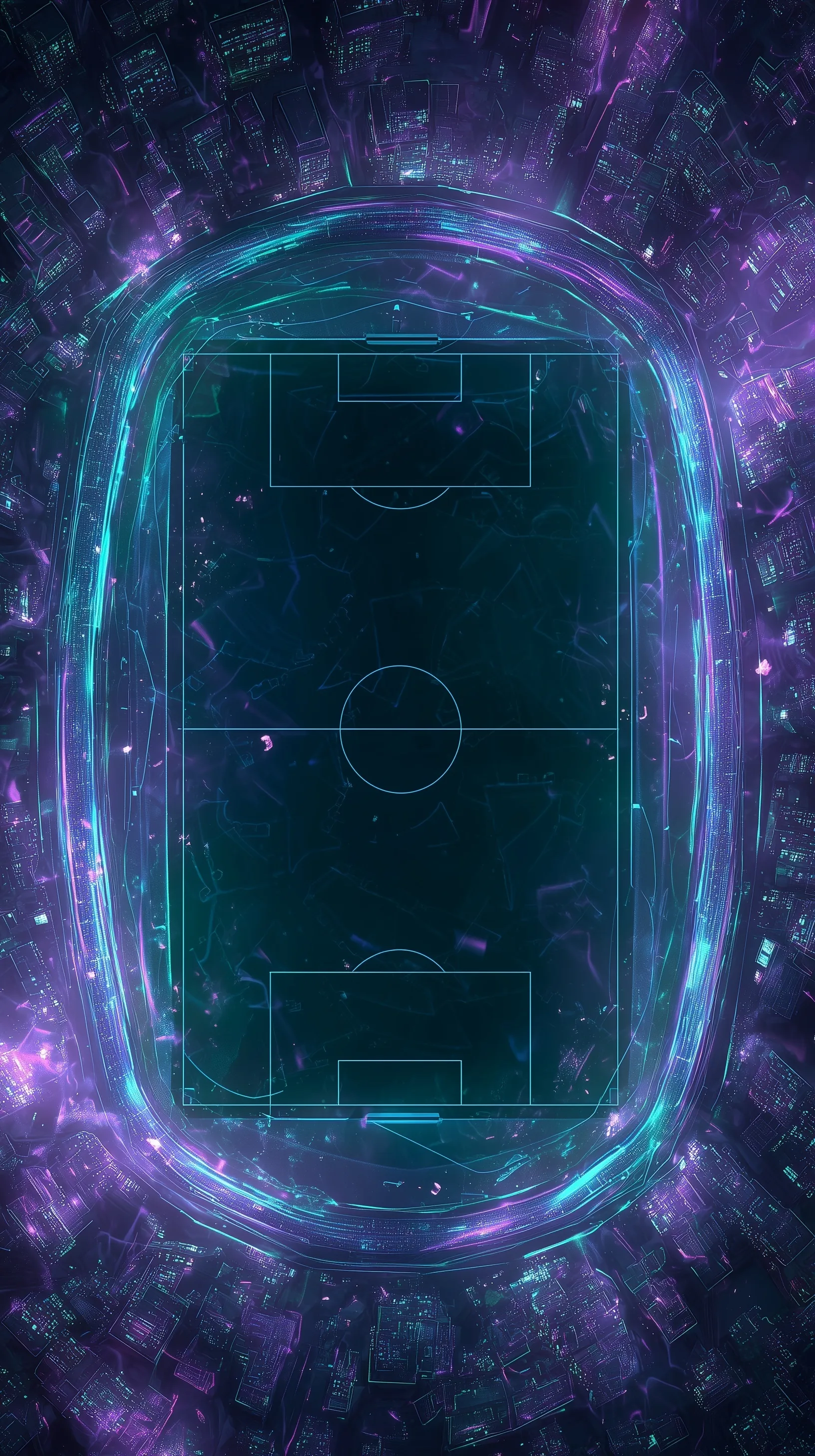 Aesthetic football wallpaper in neon blue, green, and purple, 4k high-quality fantasy premier league design.