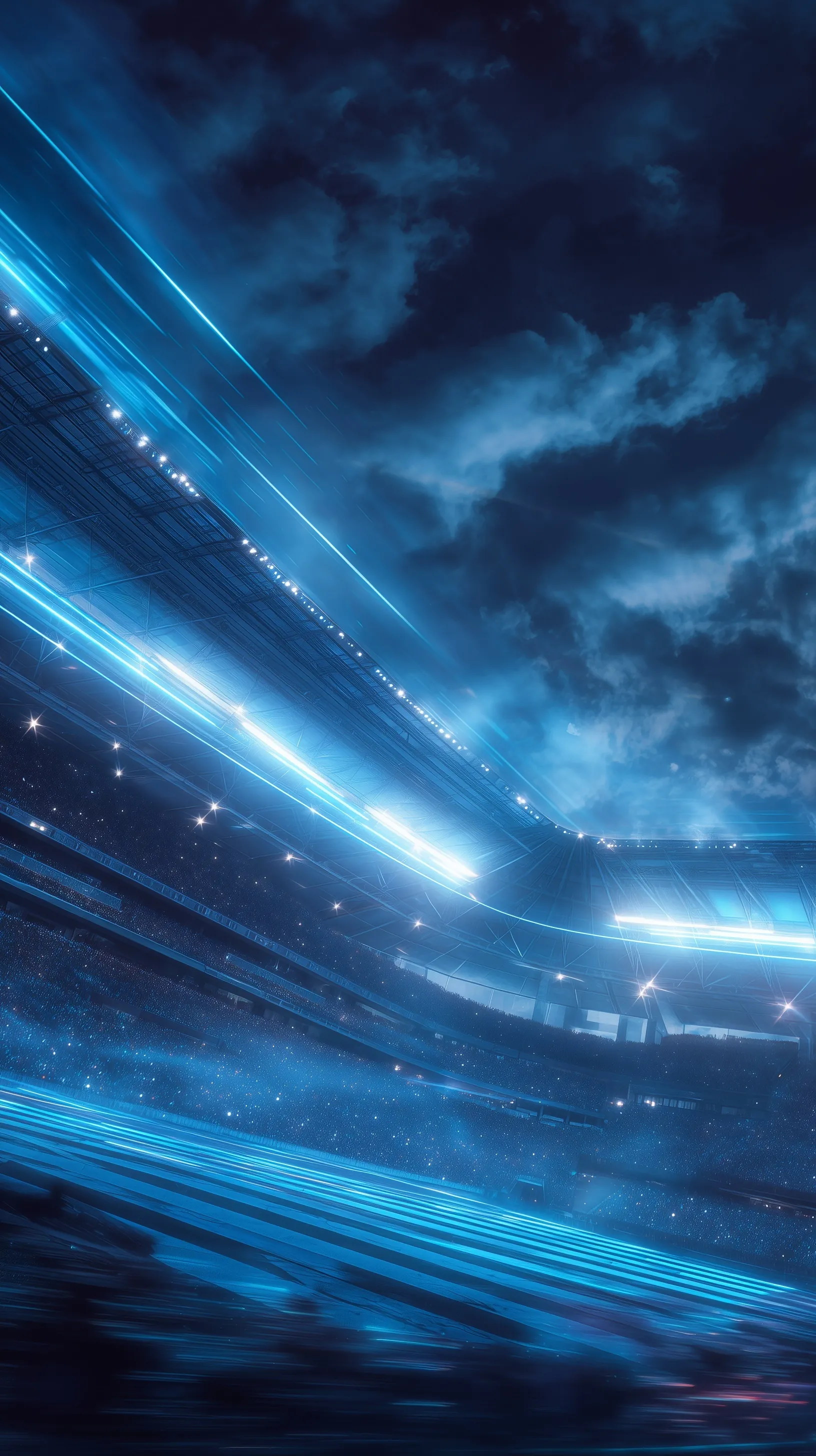 Cinematic Flamengo vs Chelsea football showdown with futuristic neon stadium lighting and explosive energy.
