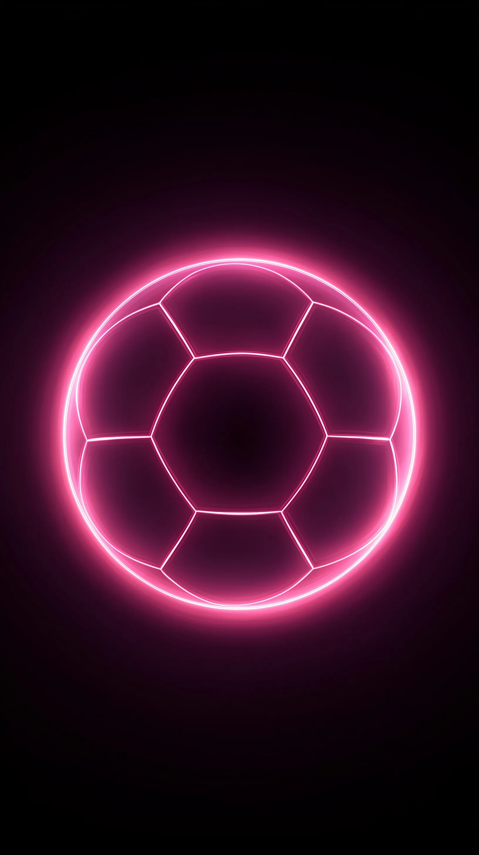 Electric neon pink soccer ball with glowing futuristic lines on a dark background in ultra HD quality.