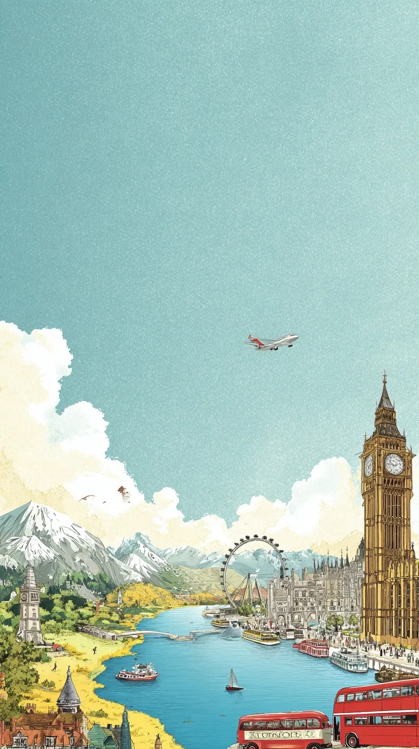 Aesthetic London tourism poster mobile wallpaper featuring natural paper tones and minimalist empty space.