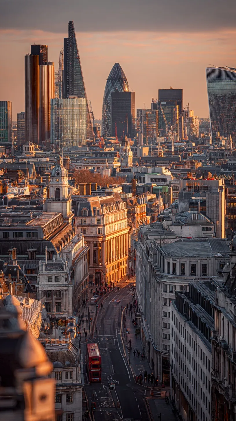 Aesthetic London city skyline at sunset, perfect for mobile wallpaper and smartphone backgrounds.