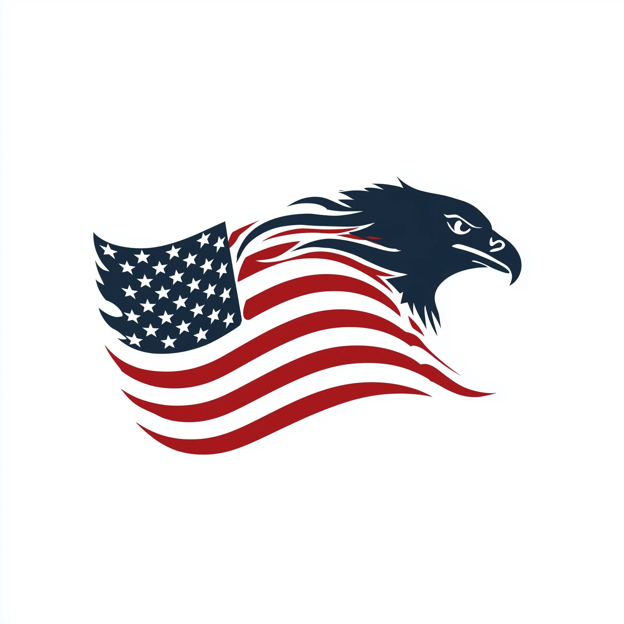 A majestic bald eagle soaring against an American flag background, representing freedom and American patriotism.