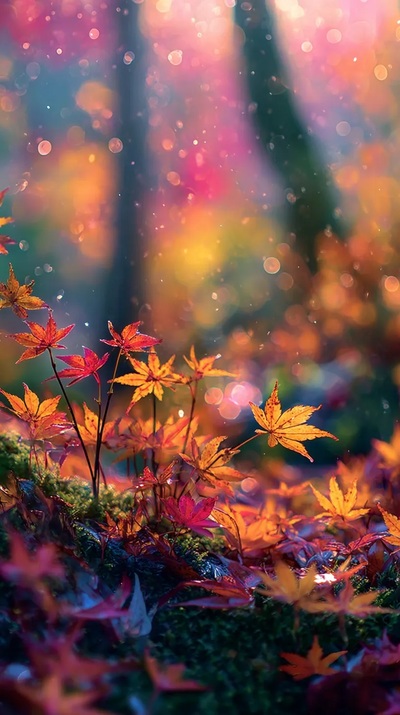 A beautiful high-definition autumn iPhone wallpaper featuring vibrant fall foliage with a soft bokeh background.