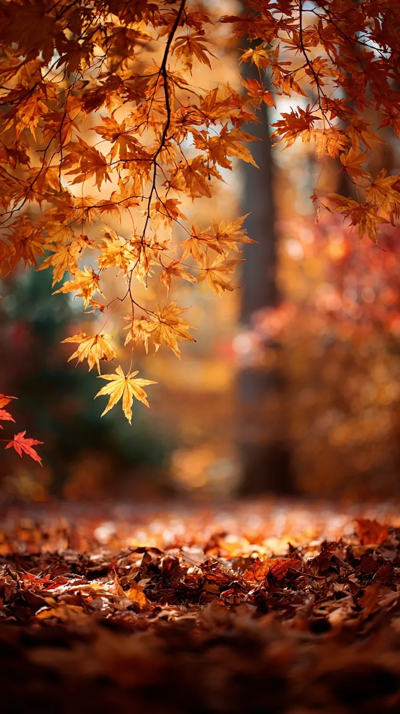 Autumn maple branches with vibrant orange leaves and dreamy bokeh background for iPhone wallpaper.