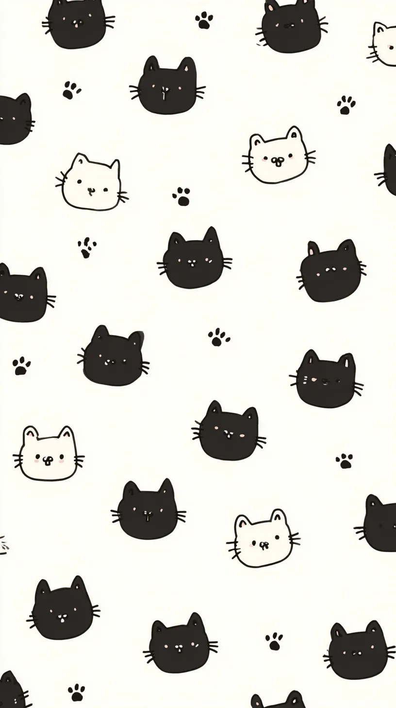 Minimalist black and white cat paw print pattern wallpaper for iPhone 17 Pro Max on a clean white background.