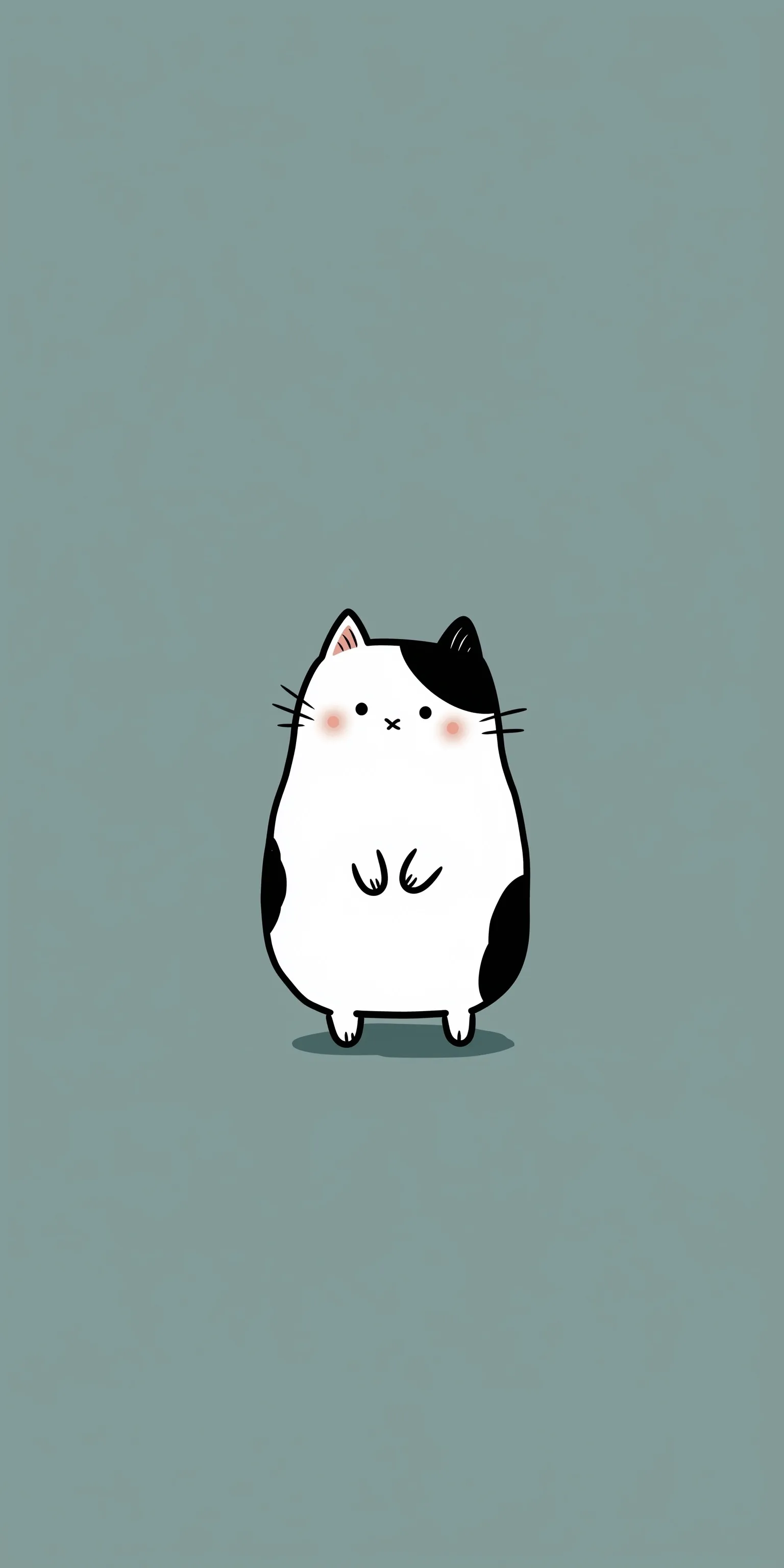 A minimalist tortoise cat standing in the center, perfect as a black and white wallpaper for iPhone 17.