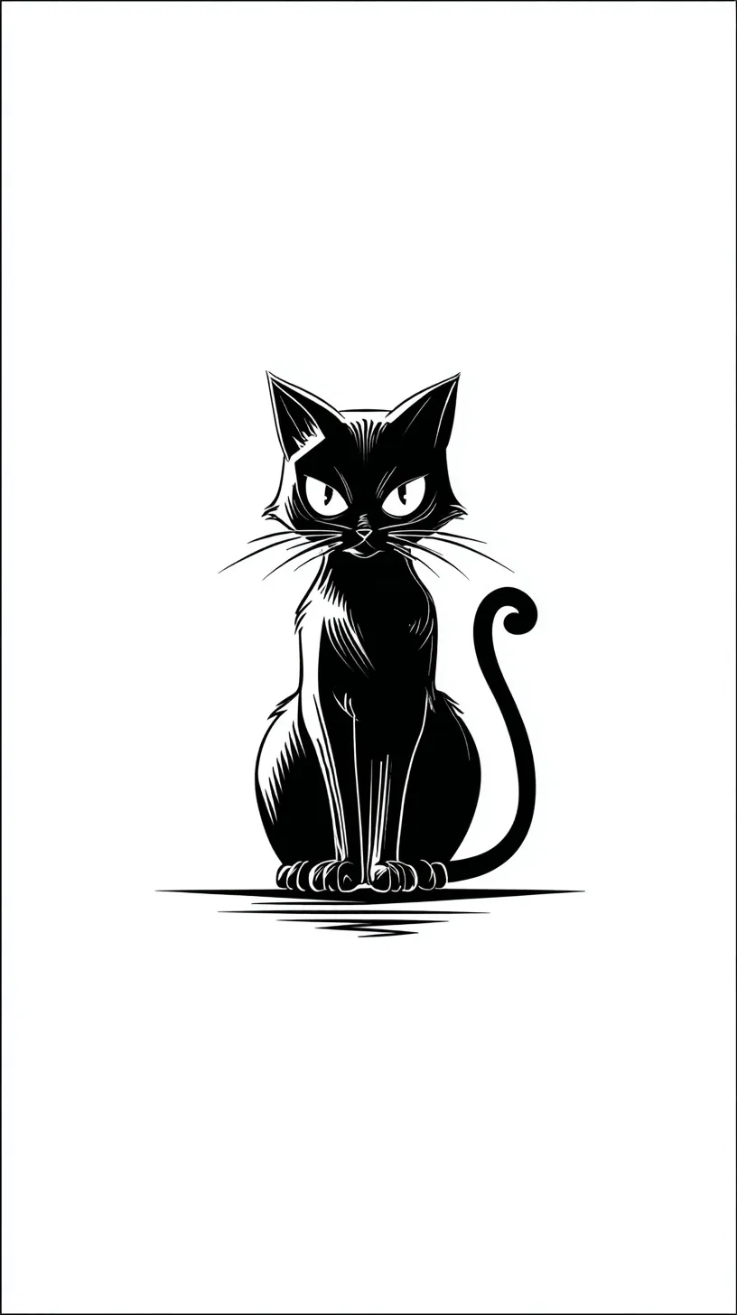 Minimalist black and white kawaii cat line art graphic for iPhone 17 embroidery or wallpaper design.