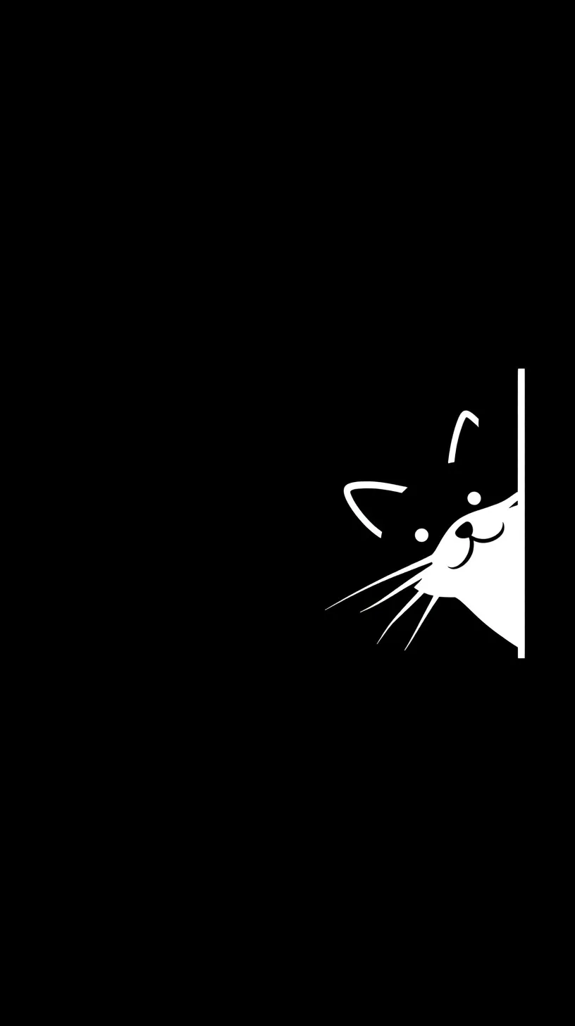 Minimalist black and white cat line art watermark on a clean vertical background for iPhone 17 wallpaper.