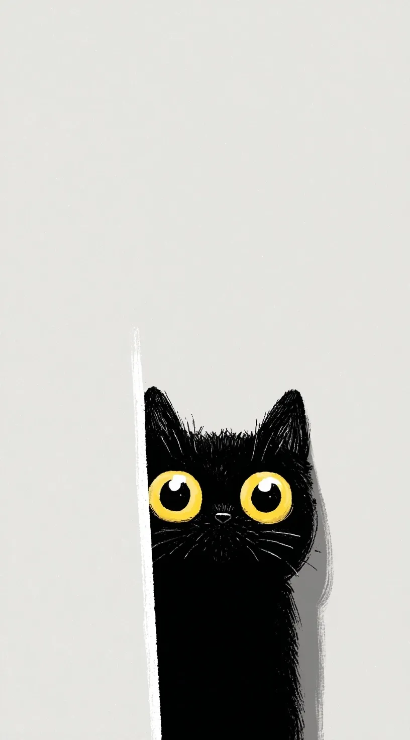 Cute black and white cat digital art illustration for iPhone 17 wallpaper with a minimalist aesthetic.