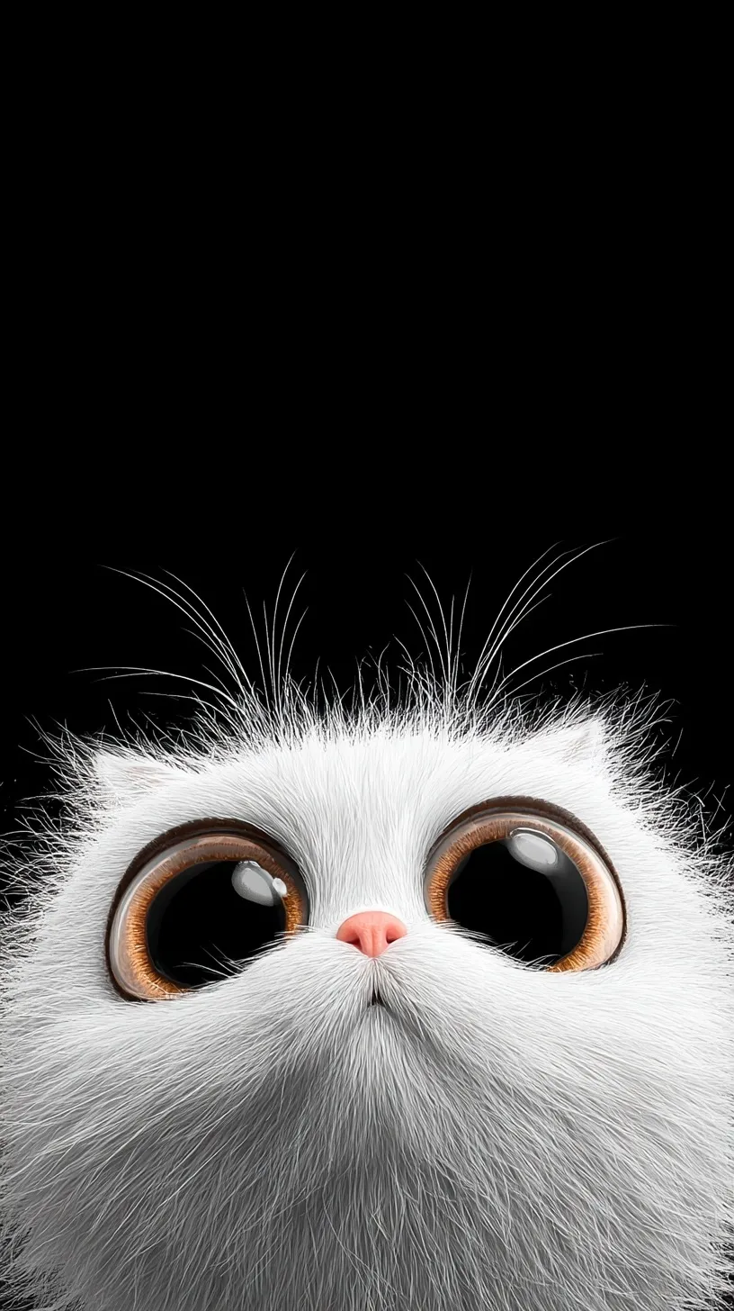 A cute fluffy black and white cat peeking upside down, designed for iPhone 17 Dynamic Island.