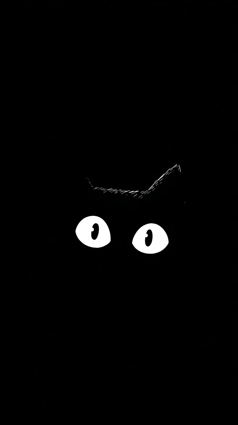 Minimalist black and white cat logo with glowing eyes, perfect for iPhone 17 Pro Max wallpaper background.