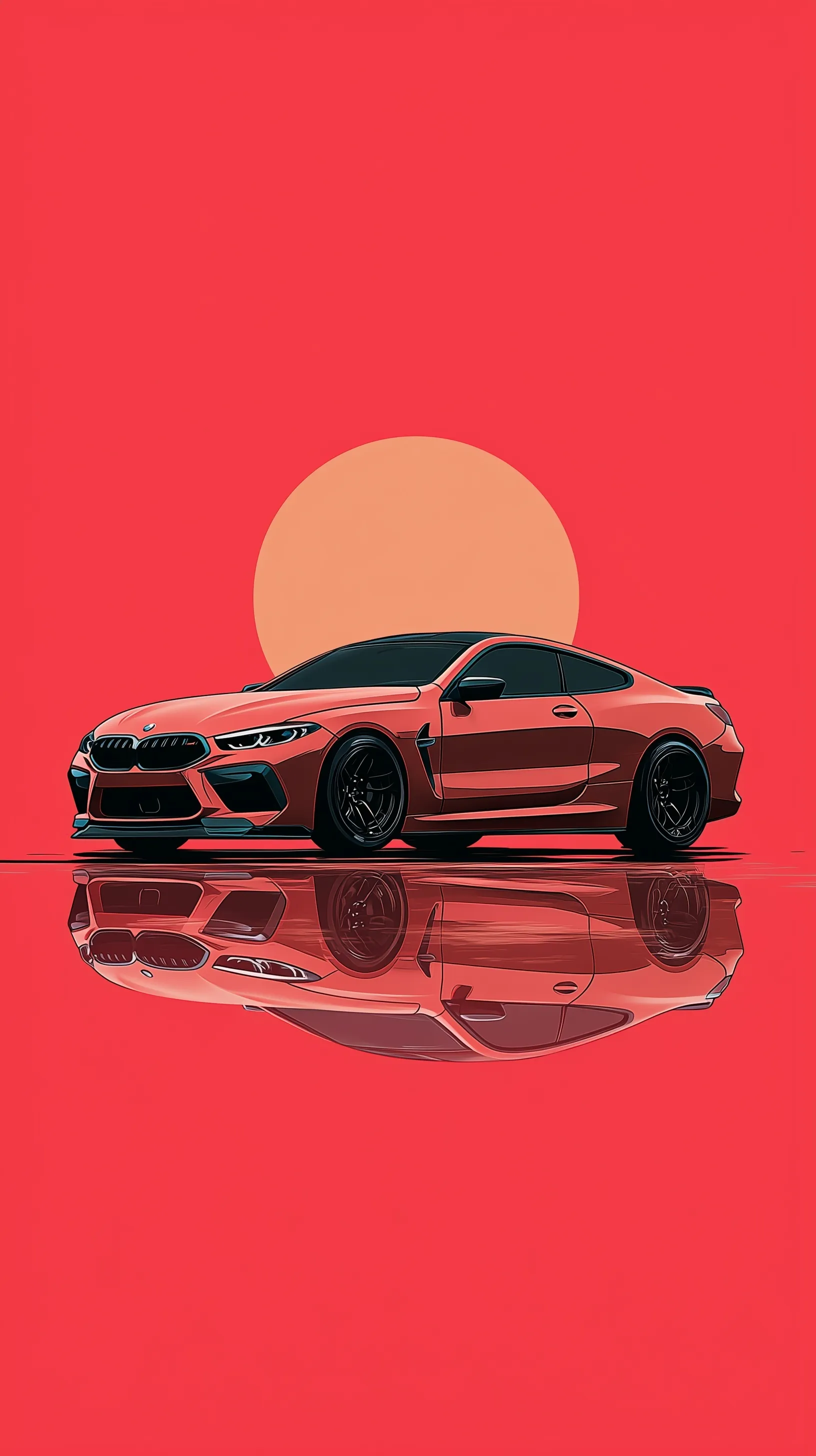 Minimalist Japanese art style BMW M8 sports car wallpaper for iPhone.