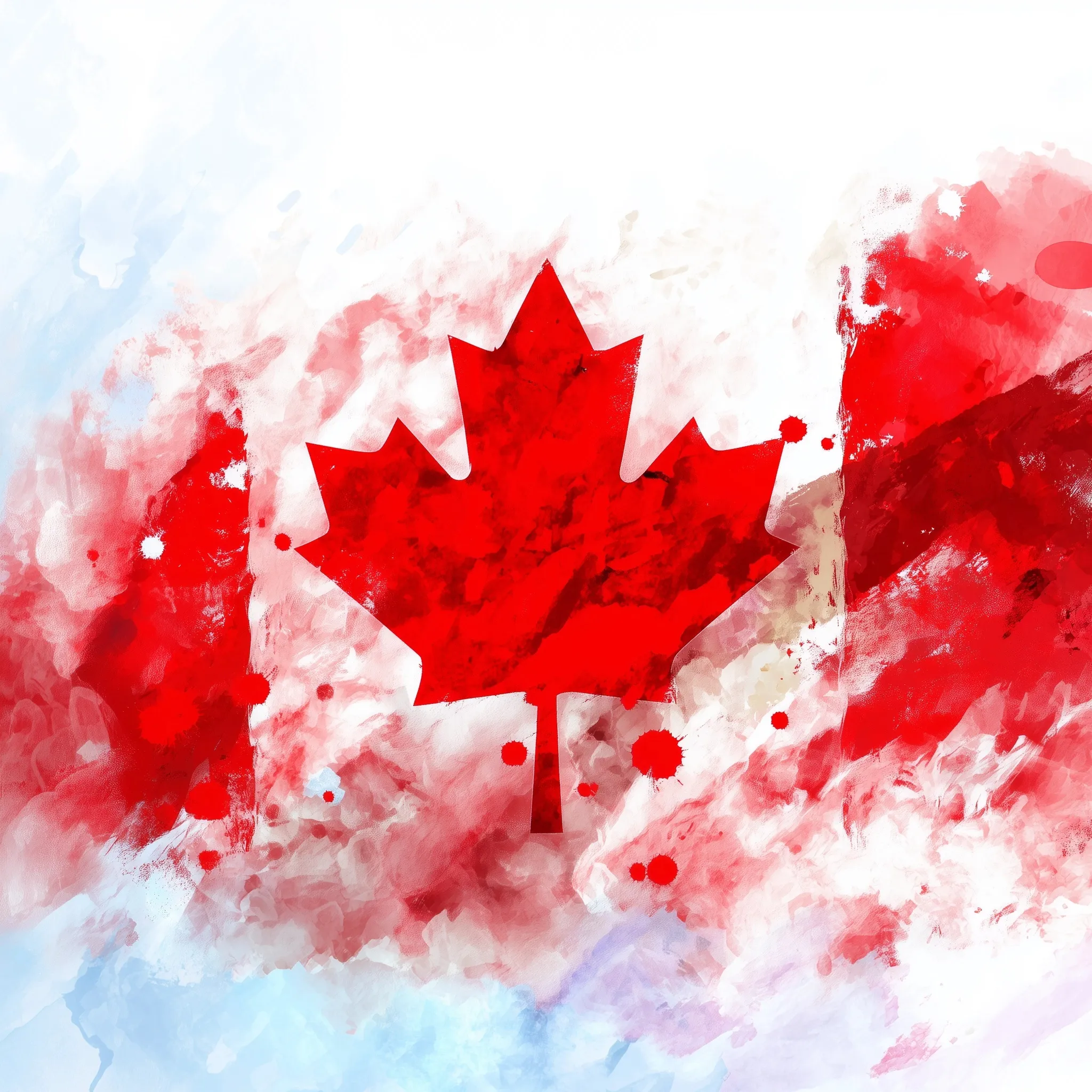 A distressed Canadian flag design with artistic watercolor textures for Canada Day celebrations.