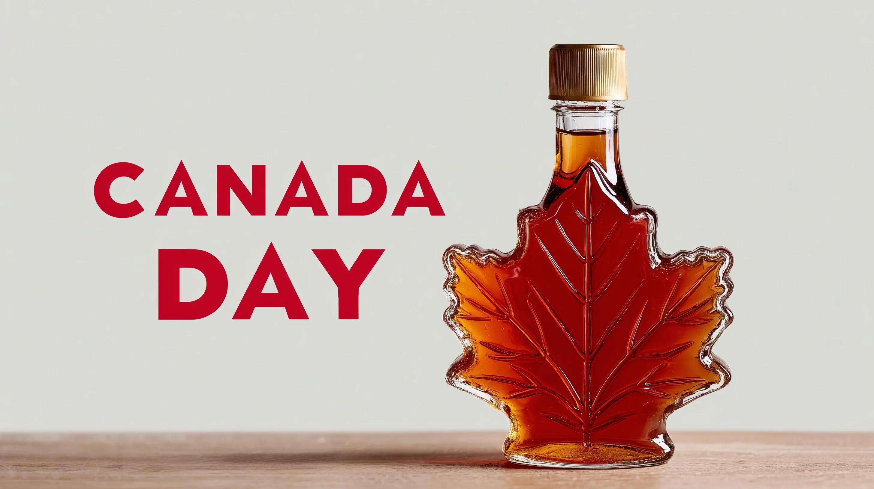 Minimalist Canada Day social media graphic featuring a centered maple syrup bottle on a white background.