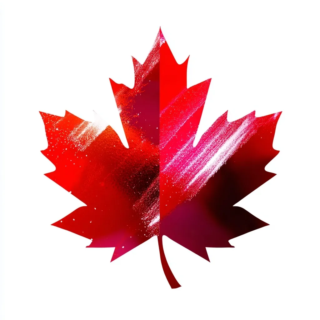 Bright red gradient Canadian maple leaf icon isolated on a clean white background for Canada Day designs.