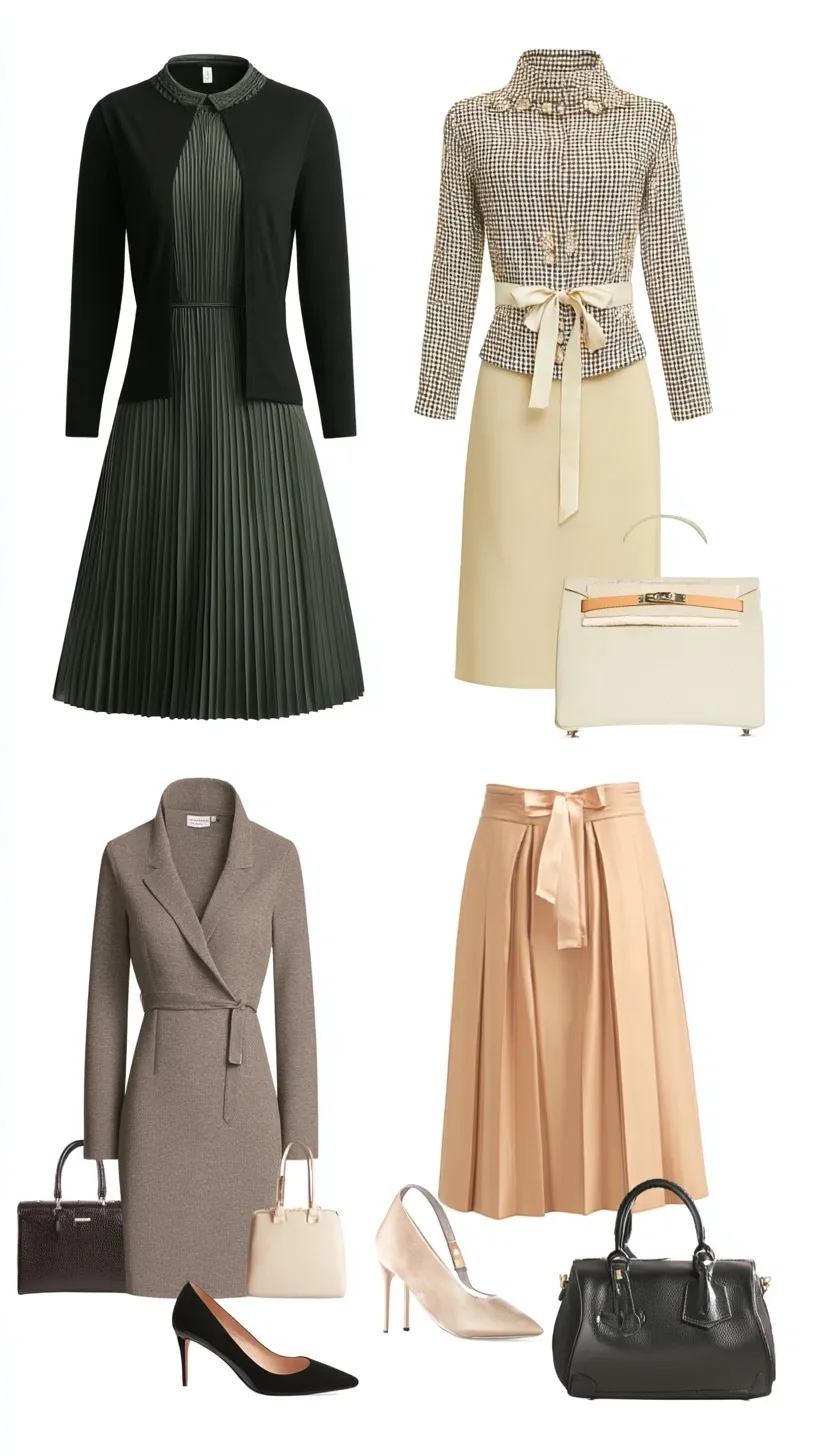 Three stylish capsule wardrobe outfits for daily subway commuting, featuring versatile professional clothing.