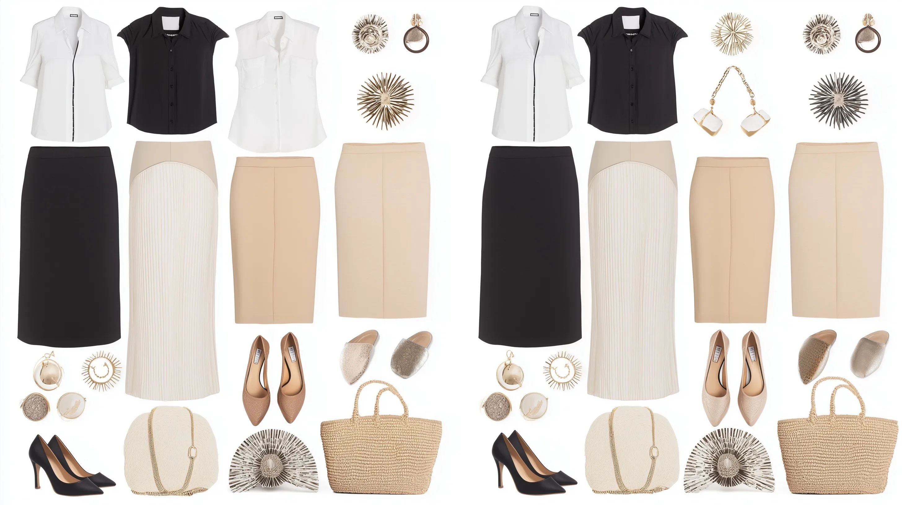 Professional woman in neutral, casual elegant capsule wardrobe outfit for a modern, subtropical office environment.