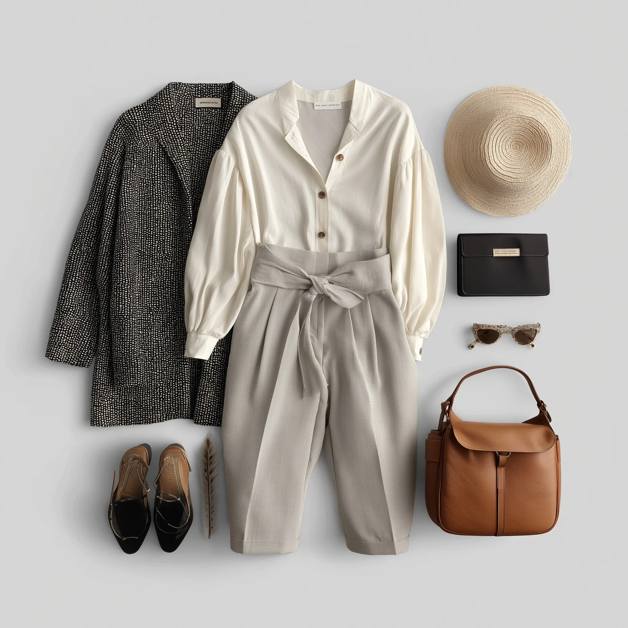 A stylish petite outfit styled as part of a minimalist capsule wardrobe for a chic and timeless look.
