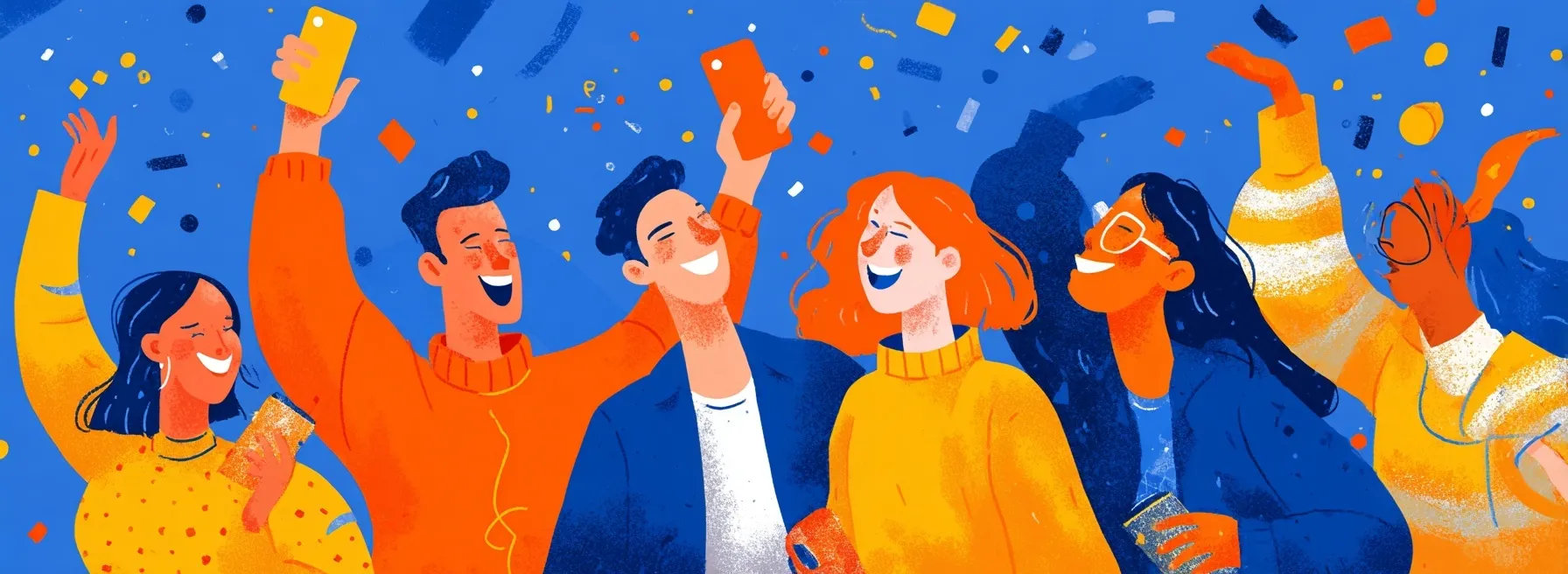 Modern illustration of an entrepreneurial contest featuring a colorful, fun celebration party atmosphere.