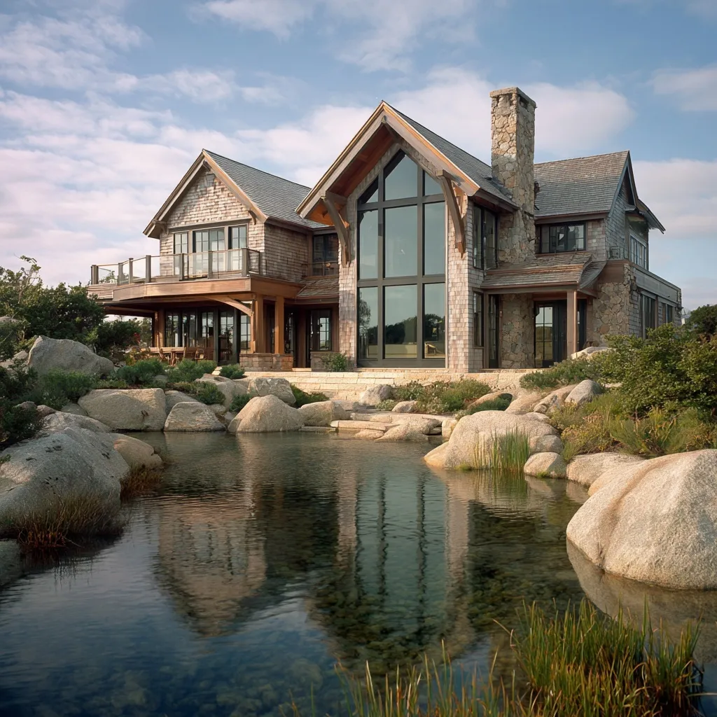 Luxury coastal home exterior featuring unique barnacle-inspired architectural design and textures.