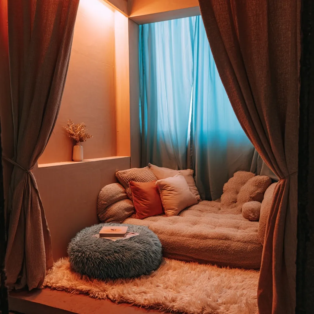 A cozy, sunlit reading corner with a comfortable armchair designed for stress-free relaxation and private time.