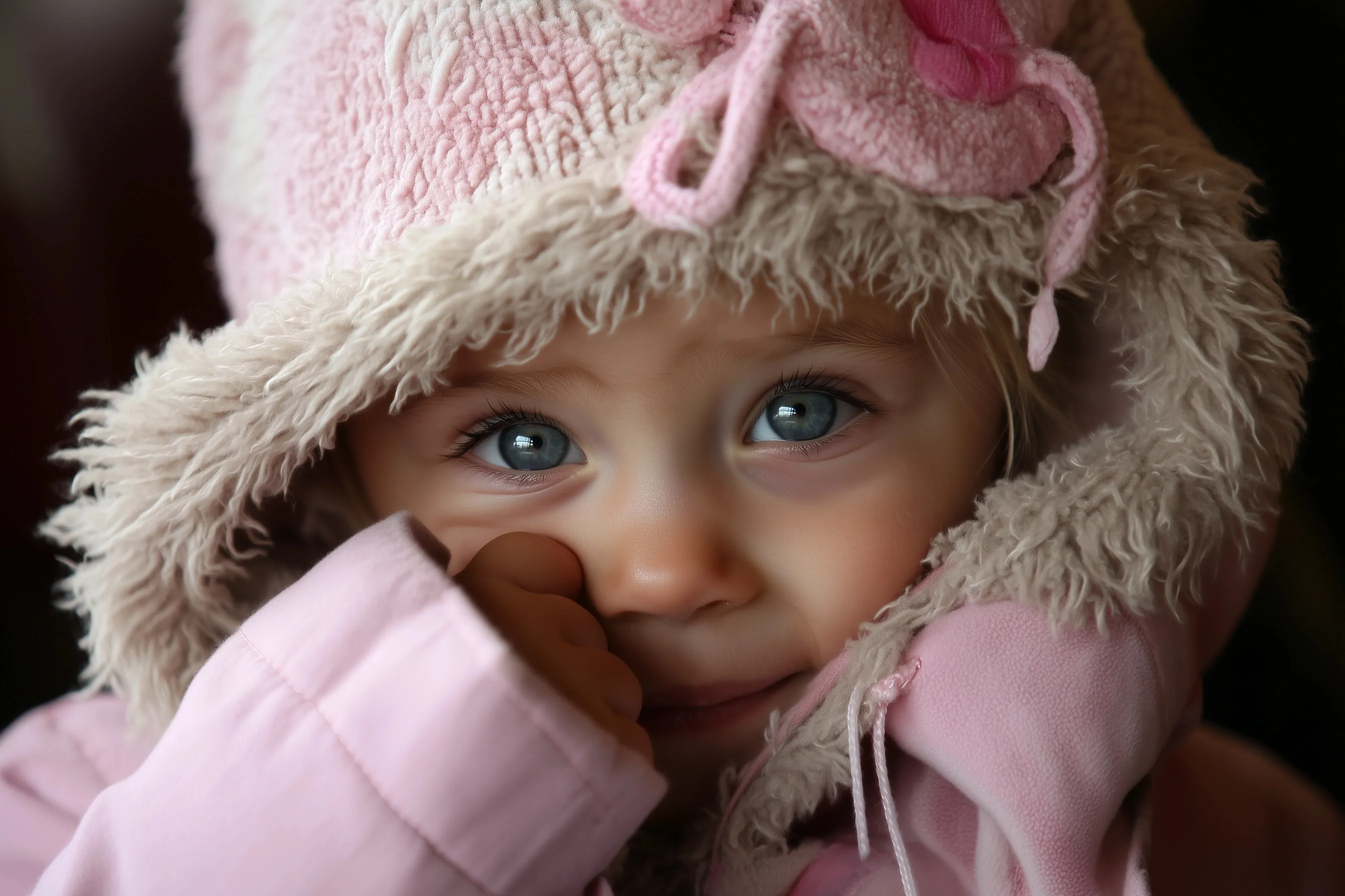 A cute AI-generated baby portrait with soft lighting and high-quality detail.