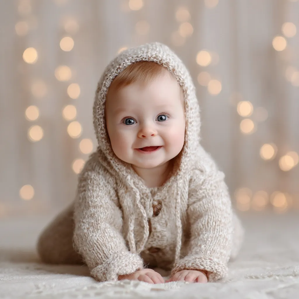 A cute two-month-old baby portrait with bright, soft studio lighting on a neutral background.