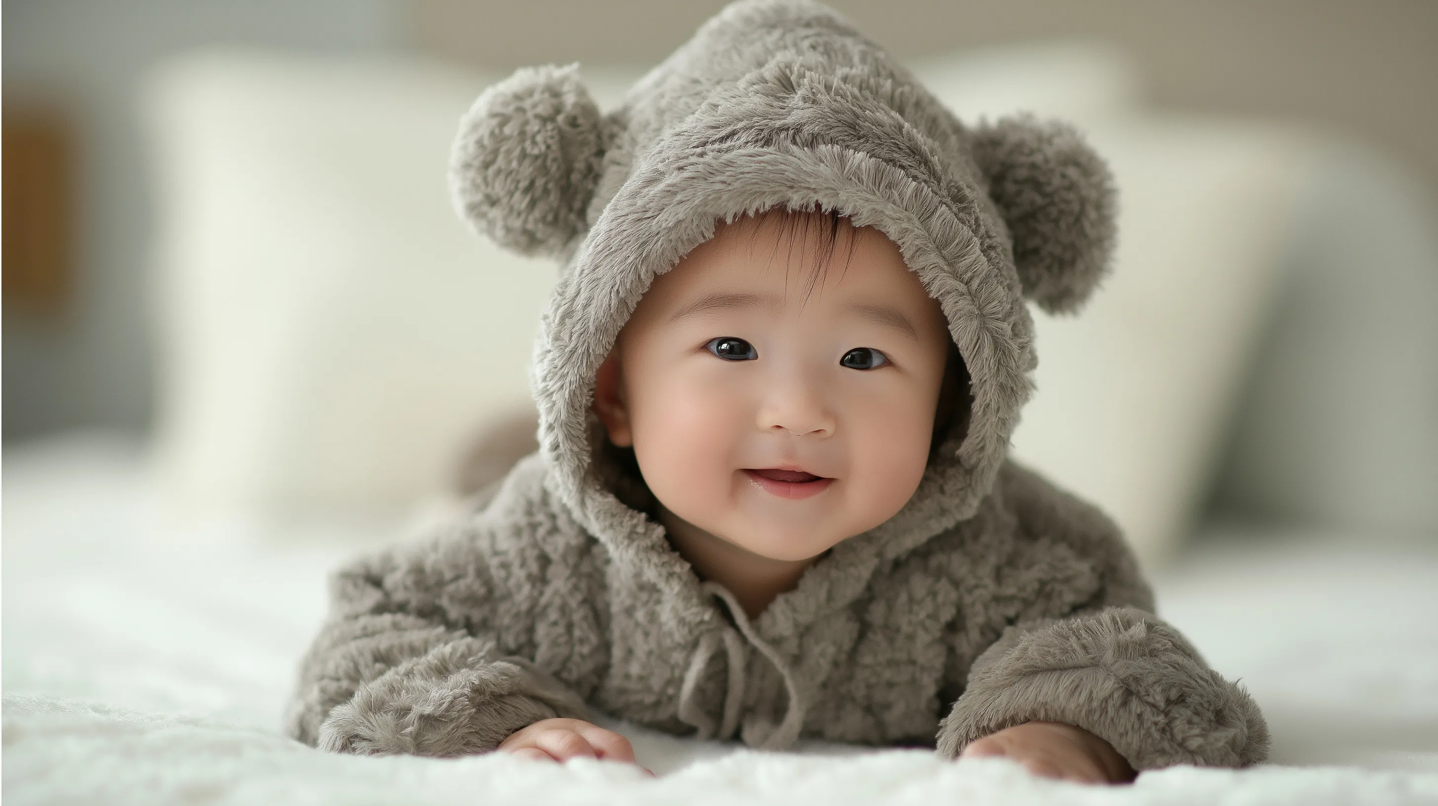 A cute 6-month-old Korean baby, AI-generated portrait with soft lighting and expressive features.