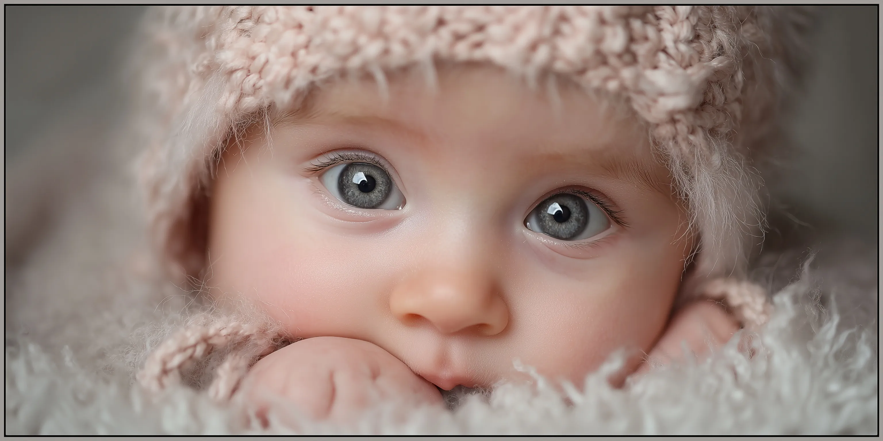 A cute, realistic AI-generated baby portrait with soft, gentle lighting perfect for website banners.