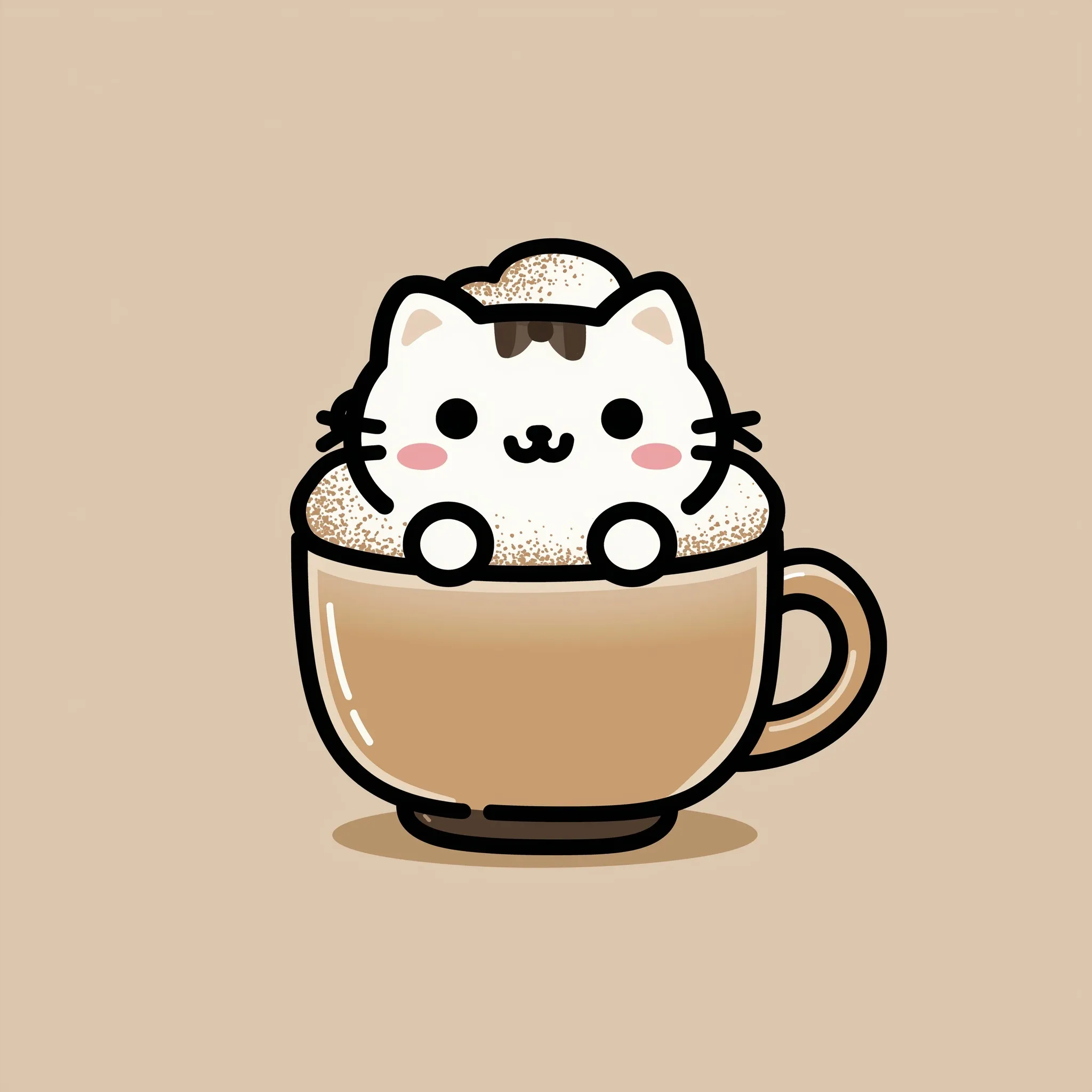 Kawaii Catpuccino vector illustration with cat face foam and paws in a cute, minimal pastel coffee cup design.