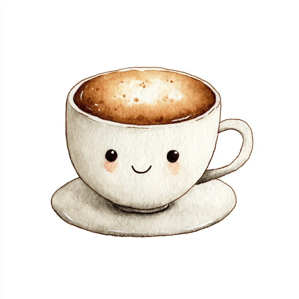 A cute coffee cup illustration with a minimalist design isolated on a clean white background.