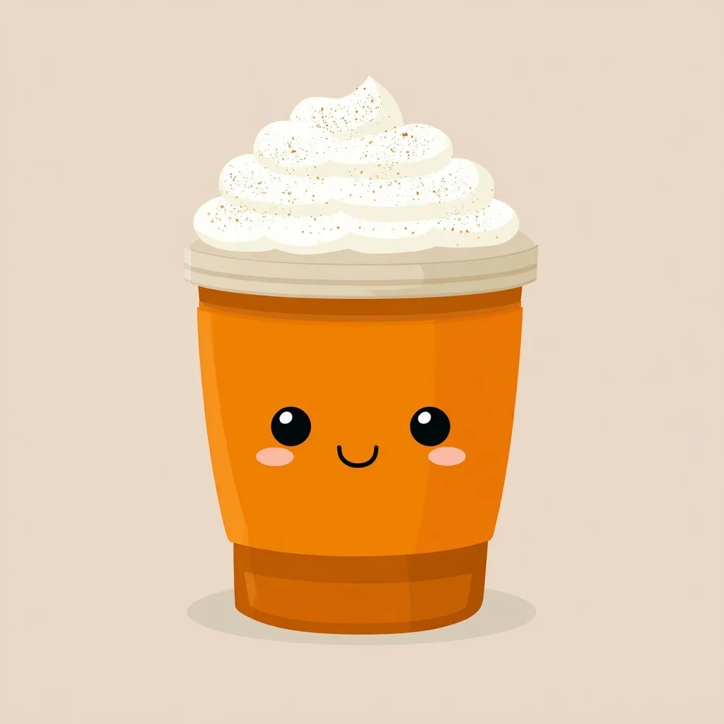 A cute kawaii pumpkin spice latte flat vector illustration isolated on a white background.
