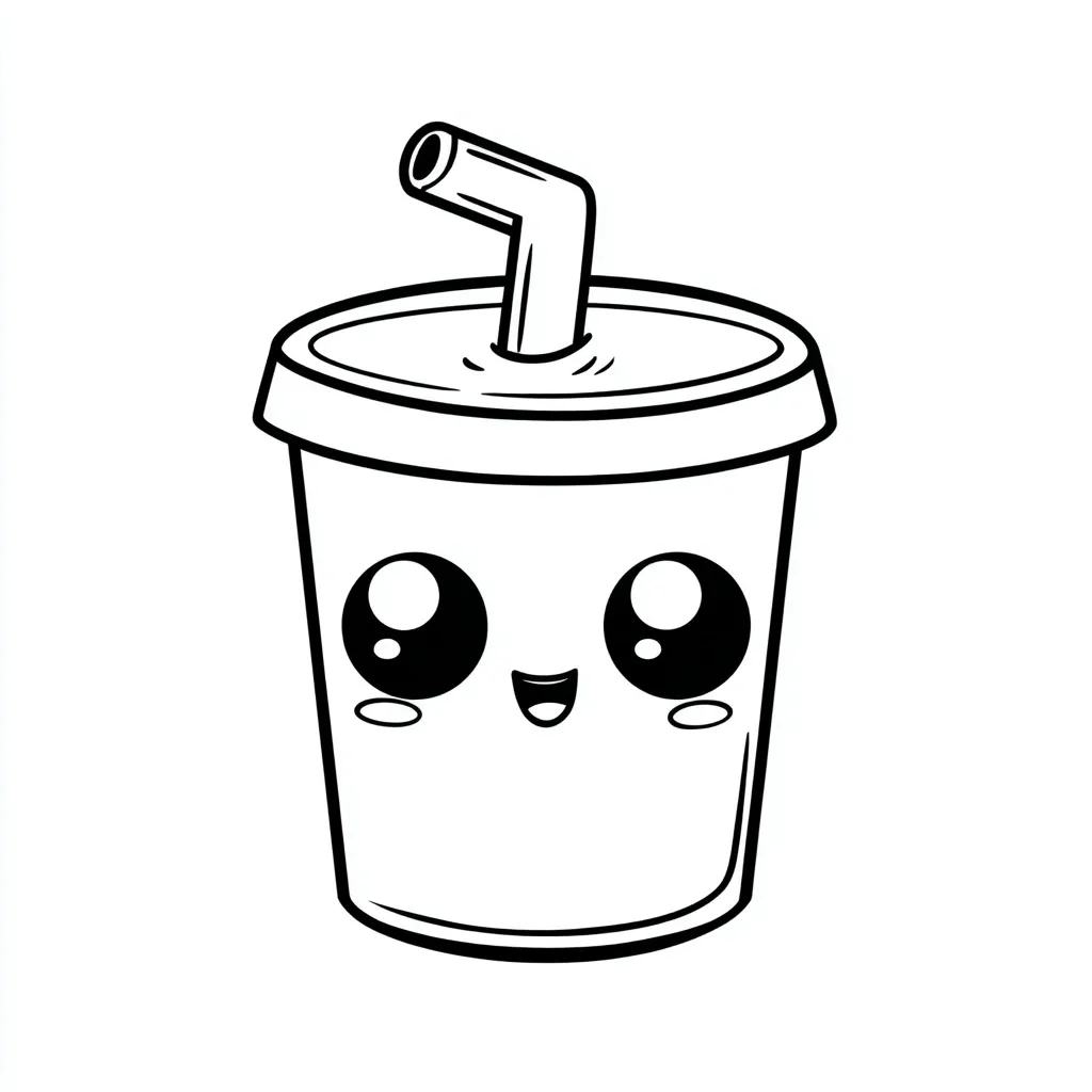 Kawaii milk cup doodle with a cute face, simple line art isolated on white for coloring pages.