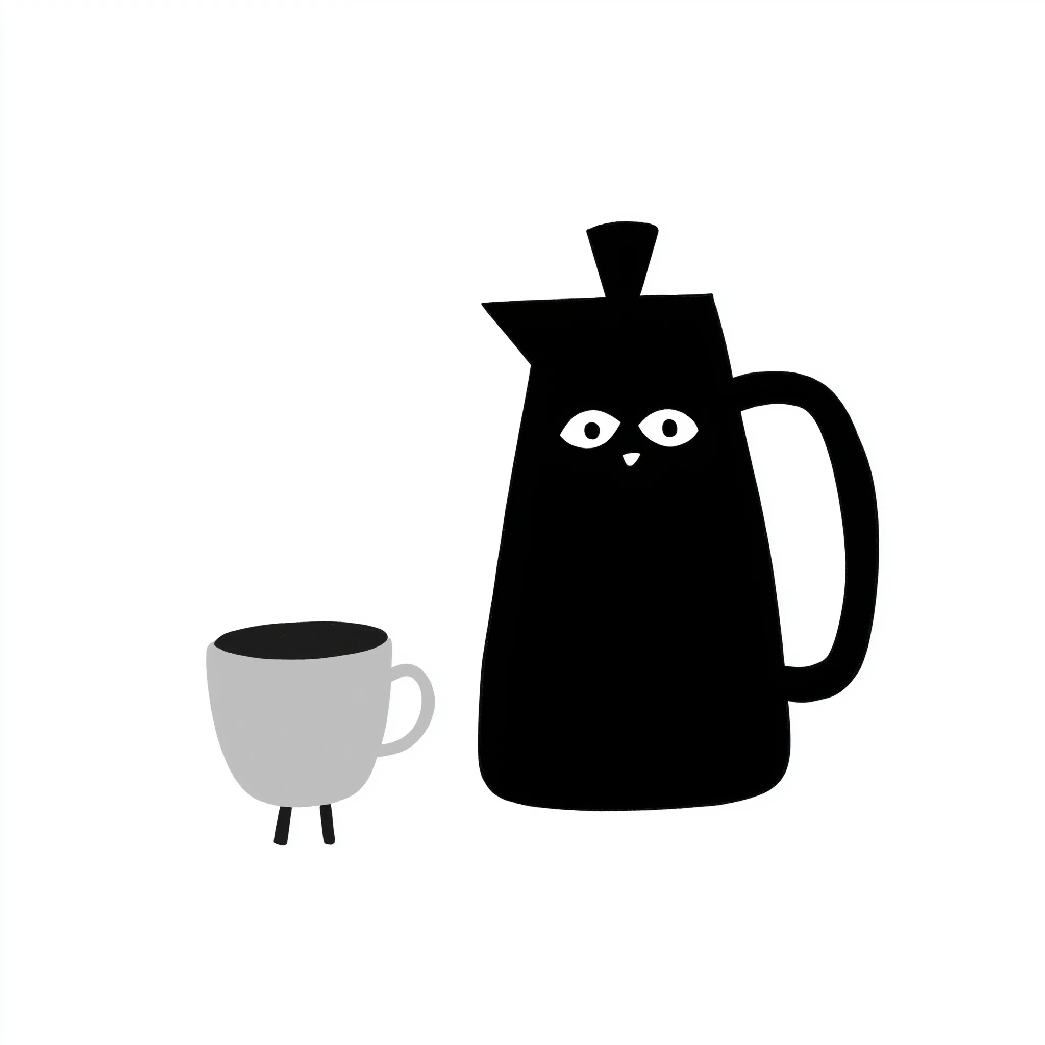 Minimalist black and white coffee cup vector illustration with bold shapes and clean high-contrast lines.