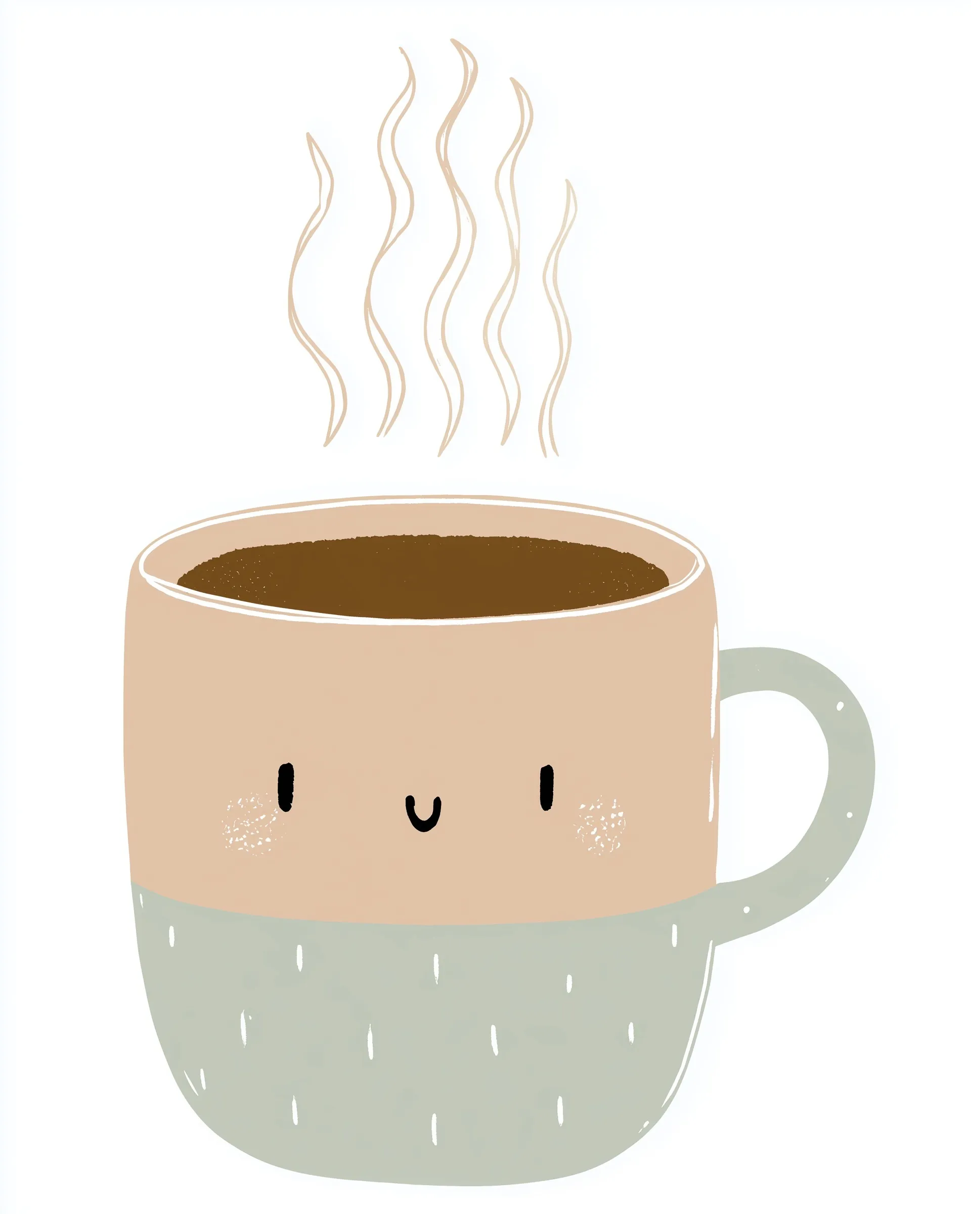 Scandinavian-style cute coffee mug clipart with steam, featuring soft earthy pastels and minimal line art.