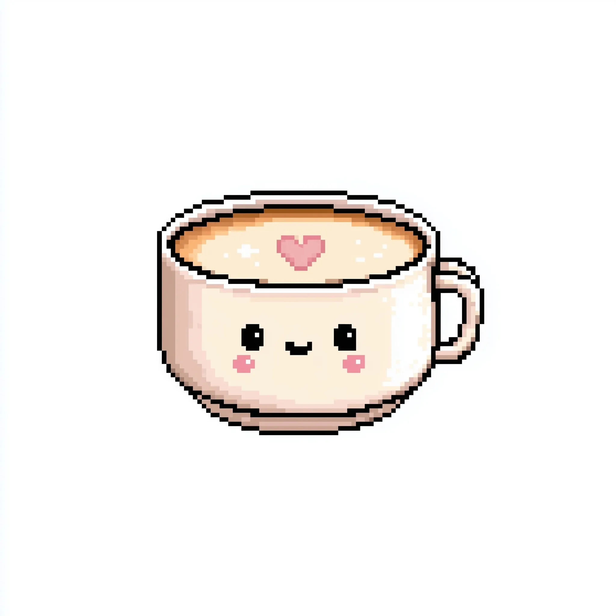 Cute pixel art coffee cup with pastel colors and clean outlines on a white background.