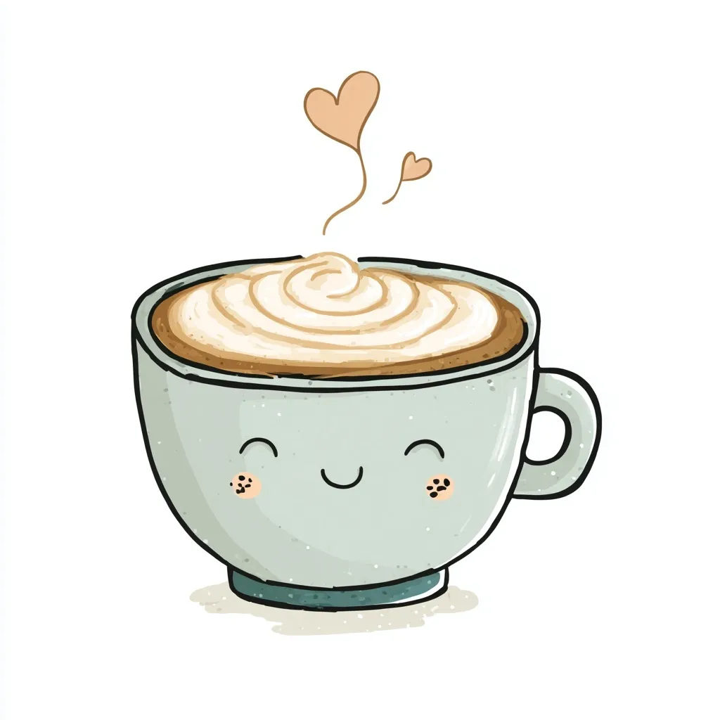 Cute coffee cup vector clipart with clean outlines on a white background, perfect for print projects.