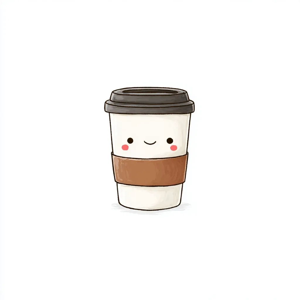 Cute anime-style coffee to-go cup illustration on a clean white background.