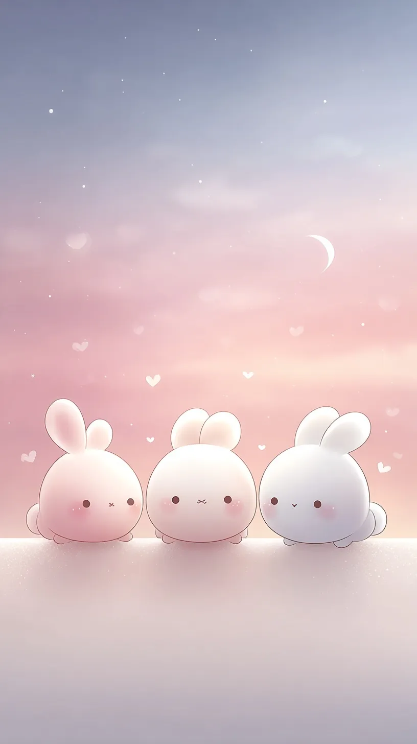 Cute mint pastel gradient mobile wallpaper with gold monoline bunny outlines and heart bokeh.
