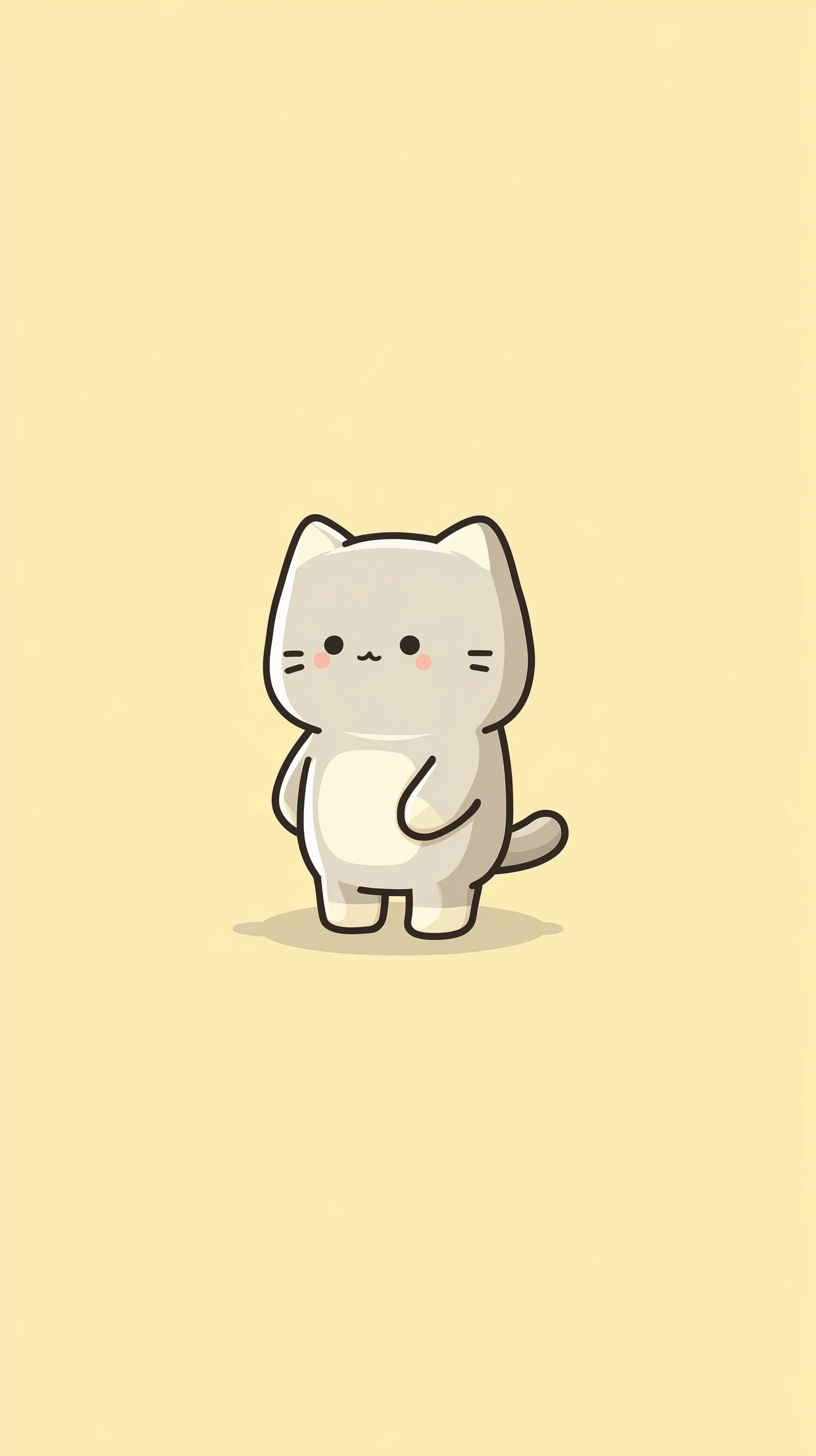 Minimalist kawaii chibi cat illustration with a cute expression, pastel colors on a clean white background.