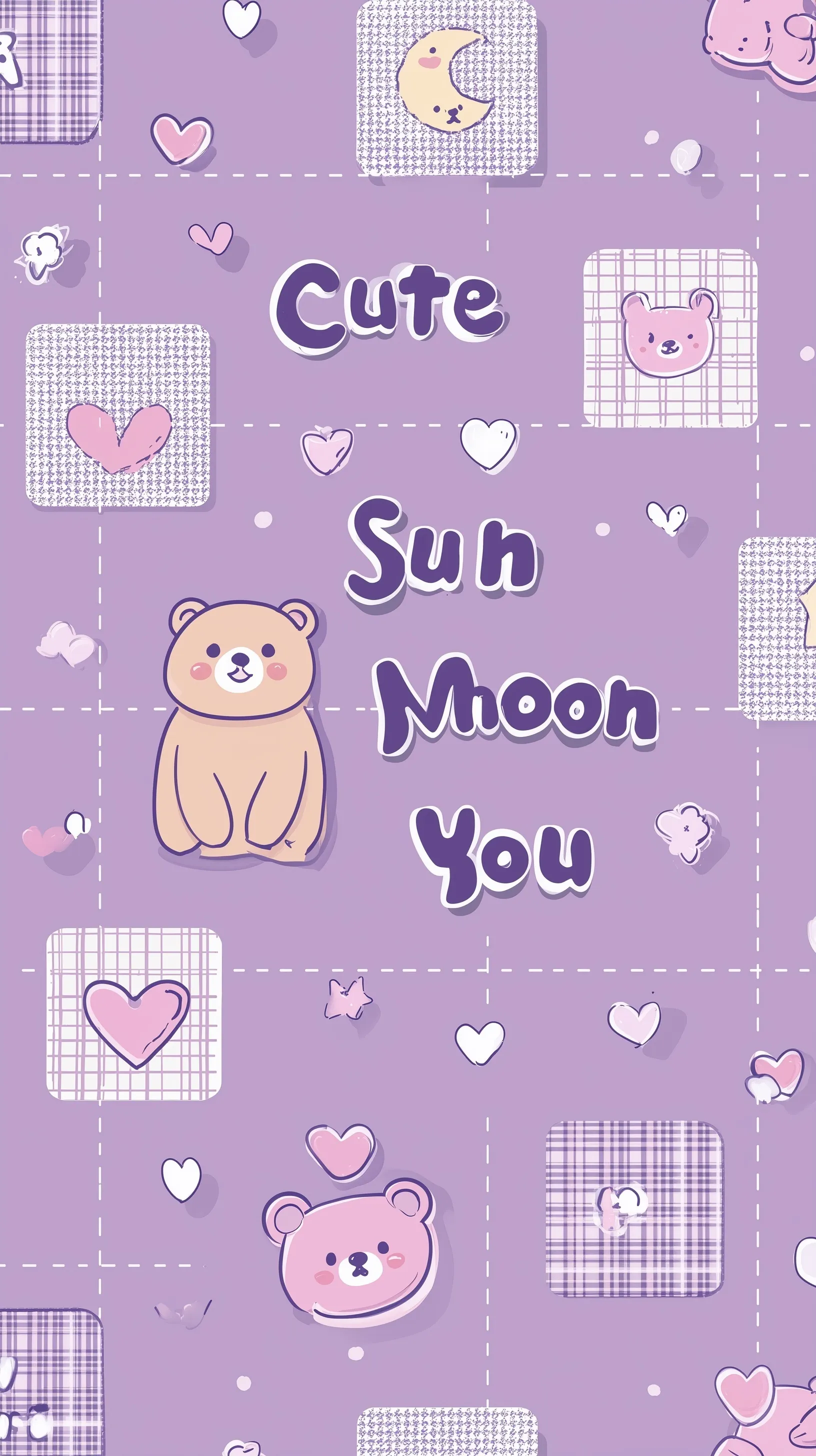 Cute mobile wallpaper featuring a purple background, bear head, heart icon, and inspirational typography for iPhone.