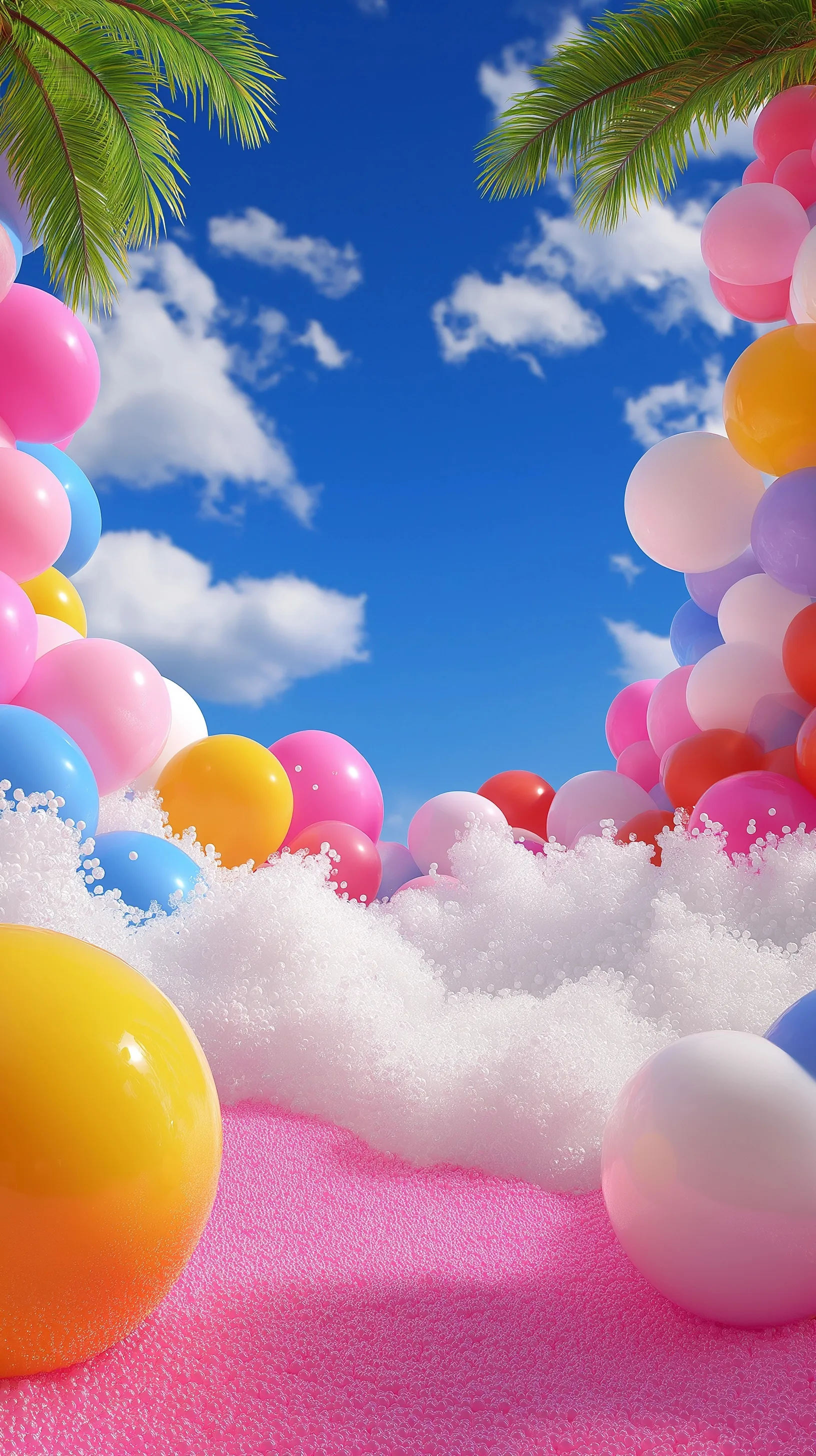 A cute, vibrant summer party poster background with open space for custom text and mobile wallpaper design.