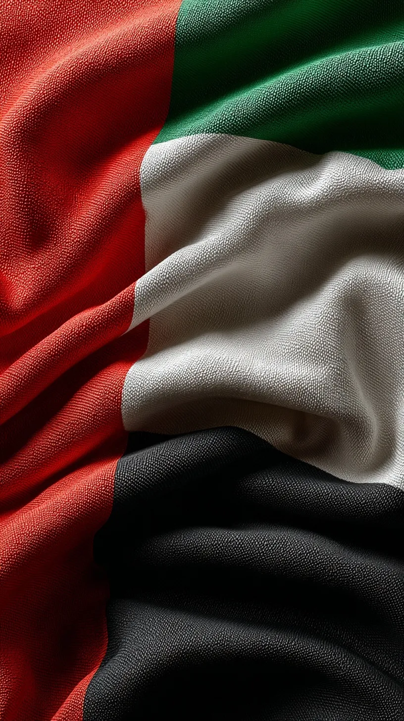 Ultra-realistic UAE flag mobile wallpaper with matte fabric texture and soft folds, high-resolution 8K design.